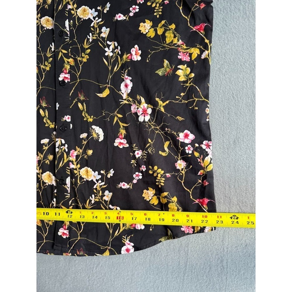 Guess Los Angeles Dress Shirt Men XL Black‎ Floral Slim Fit Long Sleeve Buttons - Picture 10 of 16